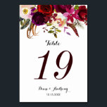 Boho Floral Burgundy Wedding Table Number<br><div class="desc">Bohemian style Wedding Table Number Card featuring watercolor illustration of burgundy,  red and pink peonies and roses with feathers accent. This is perfect for autumn | fall and winter events.  Matching items are also available.</div>