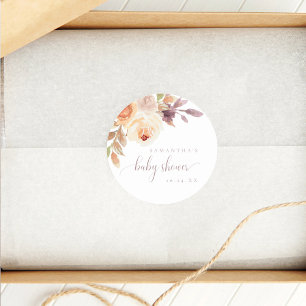 Boho Floral Burnt Orange Baby Shower  Classic Round Sticker