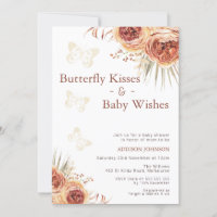 Boho Floral Burnt Orange Butterfly Baby Shower Invitation