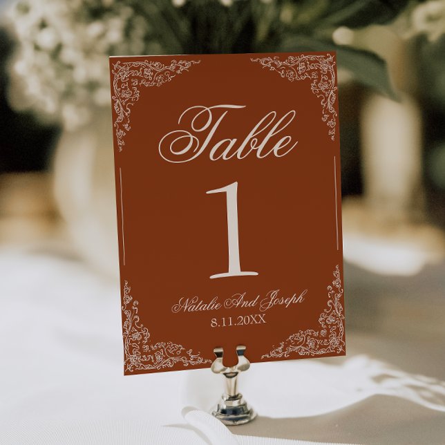 Boho Floral Burnt Orange Rust Wedding Table Number (Creator Uploaded)