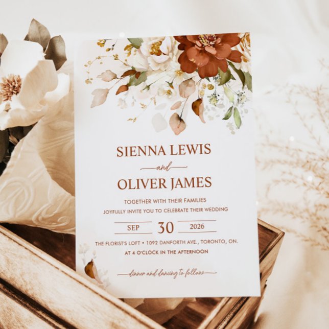 Boho Floral Burnt Orange Terracotta Wedding Invitation (Creator Uploaded)