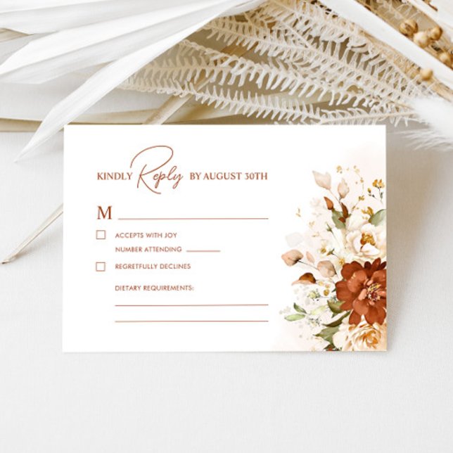 Boho Floral Burnt Orange Terracotta Wedding RSVP Card (Creator Uploaded)