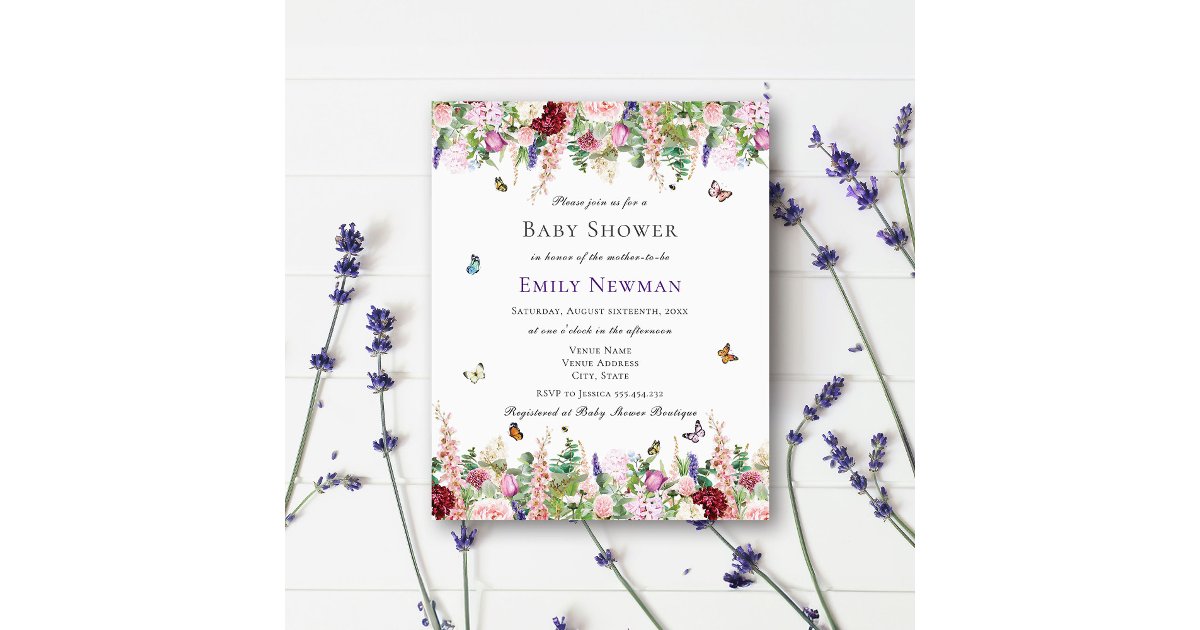 Boho Floral & Butterflies Baby Shower Invitation | Zazzle