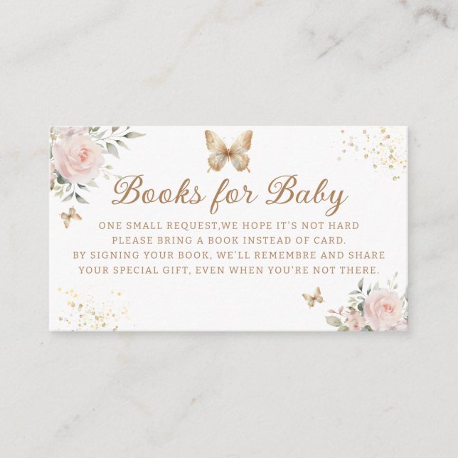 Boho Floral Butterfly Baby Shower Books for Baby  Enclosure Card (Front)