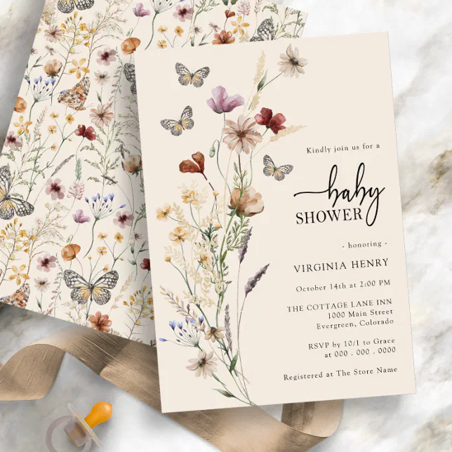 Boho Floral Butterfly Baby Shower Invitation | Zazzle