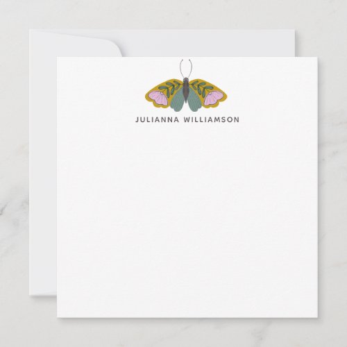 Boho Floral Butterfly Illustration Personalized Note Card