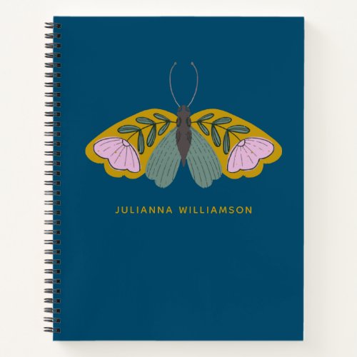 Boho Floral Butterfly Illustration Personalized Notebook