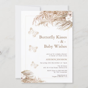 Boho Floral Butterfly Kisses Baby Shower Invitation