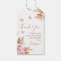 Boho Floral Butterfly Kisses Baby Shower Thank You Gift Tags