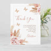 Boho Floral Butterfly Kisses Baby Shower Thank You Invitation (Standing Front)