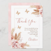 Boho Floral Butterfly Kisses Baby Shower Thank You Invitation (Front/Back)