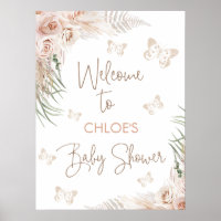 Boho Floral Butterfly Kisses Baby Shower Welcome Poster