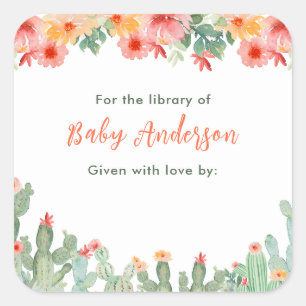 Boho Floral Cactus Baby Library Bookplate