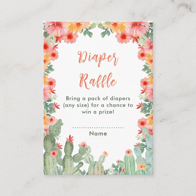 Boho Floral Cactus Baby Shower Diaper Raffle Enclosure Card (Front)