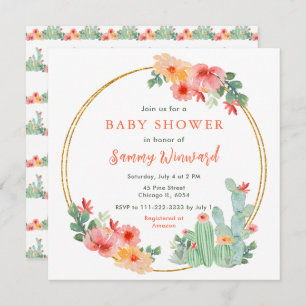Boho Floral Cactus Baby Shower Invitation