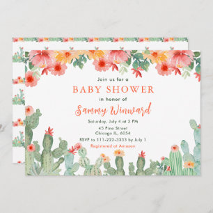 Boho Floral Cactus Baby Shower Invitation