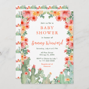 Boho Floral Cactus Baby Shower Invitation