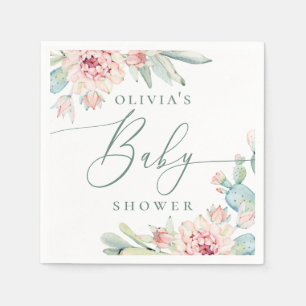 Boho Floral Cactus   Desert Botanical Baby Shower Napkins