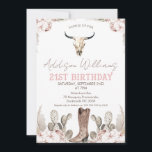 Boho Floral Cactus Rodeo 21st Birthday Invitation<br><div class="desc">Boho Floral Cactus Rodeo 21st Birthday Invitation

Sweet western or rodeo themed girl's twenty first birthday invitation featuring a bull or cow skull,  cowgirl boot,  some floral arrangements with pampas grass and cactus. This girl's western 21st birthday invitation is ideal for a country style 21st birthday party.</div>