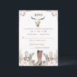 Boho Floral Cactus Rodeo 21st Birthday RSVP Card<br><div class="desc">Boho Floral Cactus Rodeo 21st Birthday RSVP Card Sweet western or rodeo themed girl's twenty first birthday RSVP card featuring a bull or cow skull, cowgirl boot, some floral arrangements with pampas grass and cactus. This girl's western 21st birthday RSVP card is ideal for a country style 21st birthday party....</div>