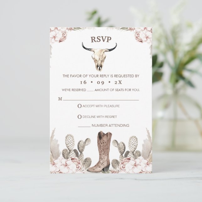 Boho Floral Cactus Rodeo 21st Birthday RSVP Card (Standing Front)