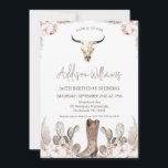 Boho Floral Cactus Rodeo 30th Birthday Invitation<br><div class="desc">Boho Floral Cactus Rodeo 30th Birthday Invitation

Sweet western or rodeo themed girl's thirtieth birthday invitation featuring a bull or cow skull,  cowgirl boot,  some floral arrangements with pampas grass and cactus. This girl's western 30th birthday invitation is ideal for a country style birthday party.</div>
