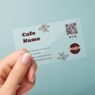 Boho Floral Cafe Business Card QR Code Clear Business Cards