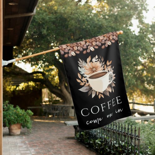 Boho floral café garden flag Coffee Business
