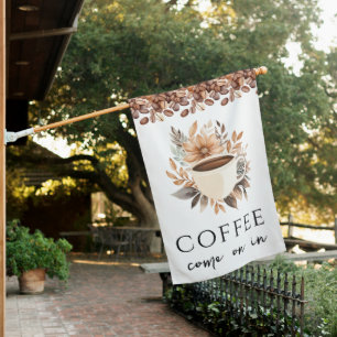 Boho floral café garden flag Coffee Business