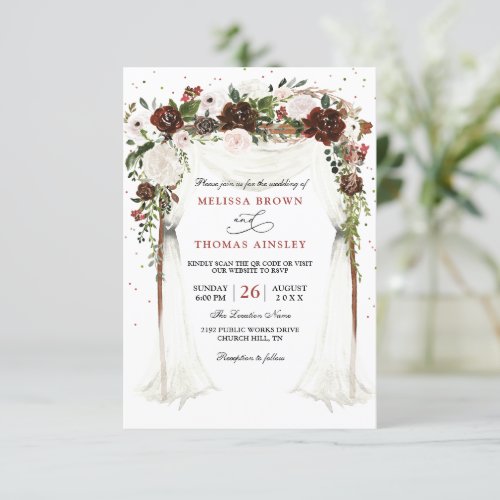 Boho Floral Canopy Budget QR Code Wedding Invitation