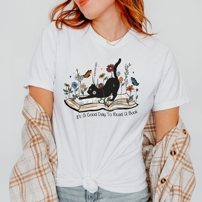 Boho Floral Cat Good Day To Read a Book Book Lover T-Shirt (Creator Uploaded)