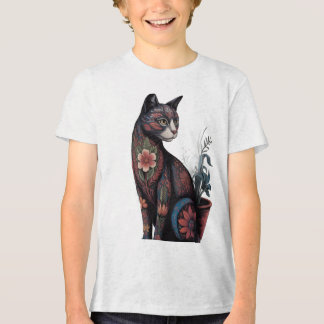 Boho Floral Cat T-Shirt – Artistic Botanical Tri-Blend Shirt