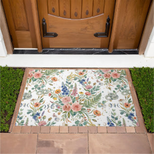 Boho Floral Celestial Moon  & Snakes Botanical Doormat