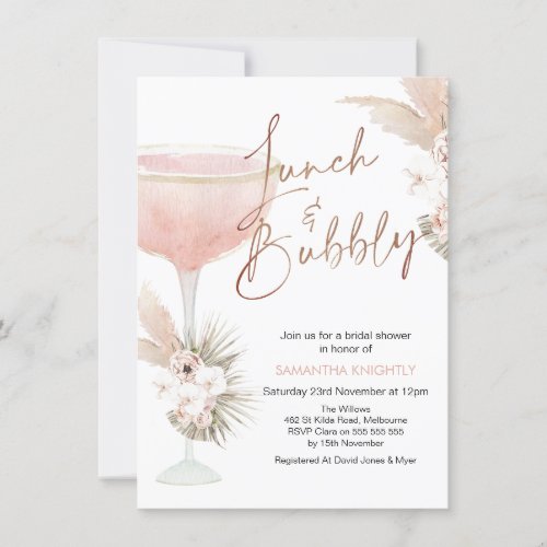 Boho Floral Champagne Lunch Bubbly Bridal Shower Invitation