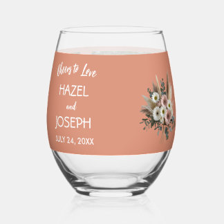 Boho Floral Cheers to Love Personalized Wedding Stemless Wine Glass
