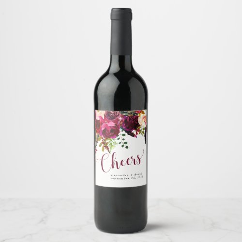 Boho Floral  Cheers Wine Label