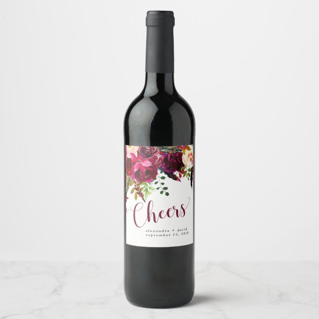 Boho Floral | Cheers Wine Label (Front)