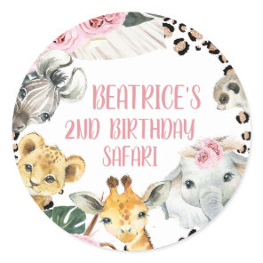 Boho Floral Cheetah Print Safari Birthday Party Classic Round Sticker