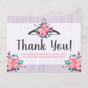 Boho Floral Clothes Hanger Boutique Thank You Postcard