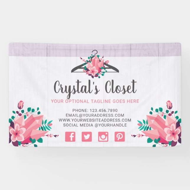 Boho Floral Clothes Hanger Closet Fashion Boutique Banner (Horizontal)