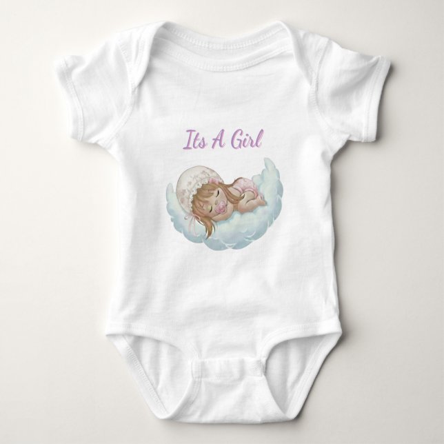 Boho floral cloud sleeping baby girl bodysuit (Front)