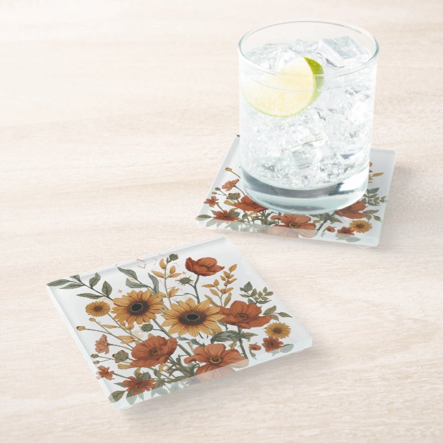 Boho Floral Coaster – Sunflowers, Daisies & Poppie (Angled)