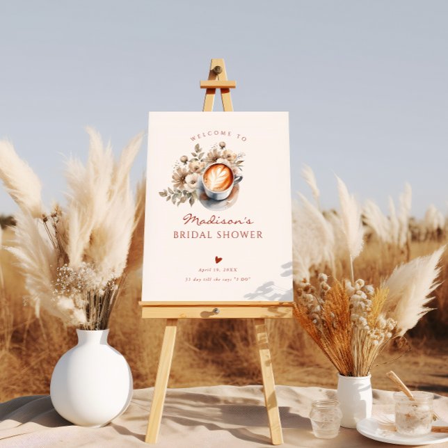 Boho Floral Coffee Bridal Shower Heart Welcome Foam Board (Creator Uploaded)