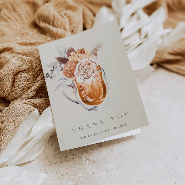 Boho Floral Coffee Bridal Shower Thank You Card | Zazzle