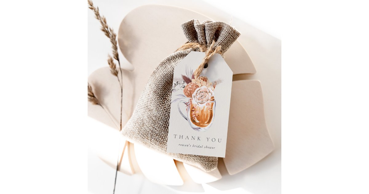 Boho Floral Coffee Bridal Shower Thank You Favor Gift Tags | Zazzle