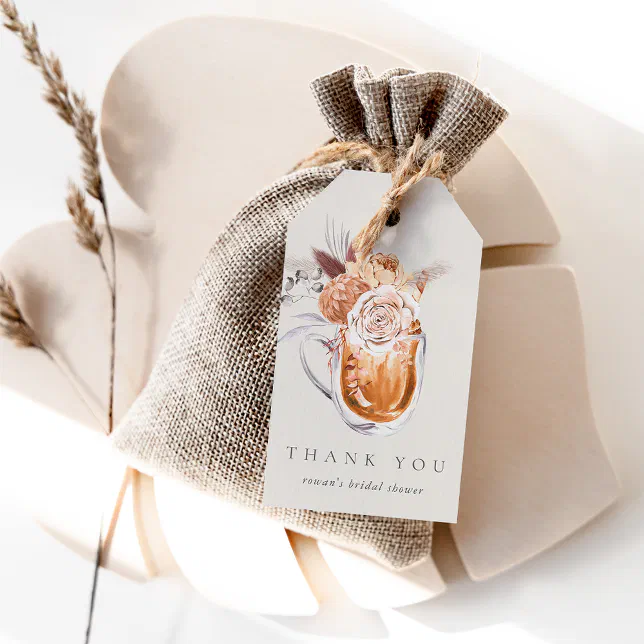 Boho Floral Coffee Bridal Shower Thank You Favor Gift Tags | Zazzle