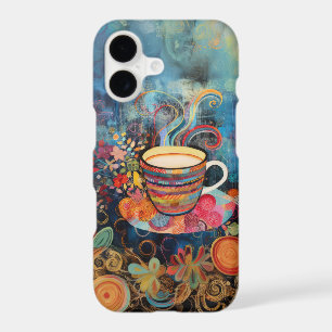 Boho Floral Coffee Cup – Artistic Café Collage iPhone 17 Case