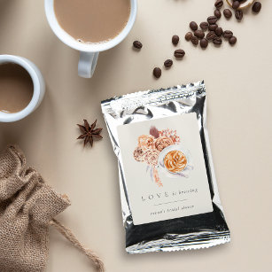 Boho Floral Coffee "Love is Brewing" Bridal Shower Coffee Drink Mix