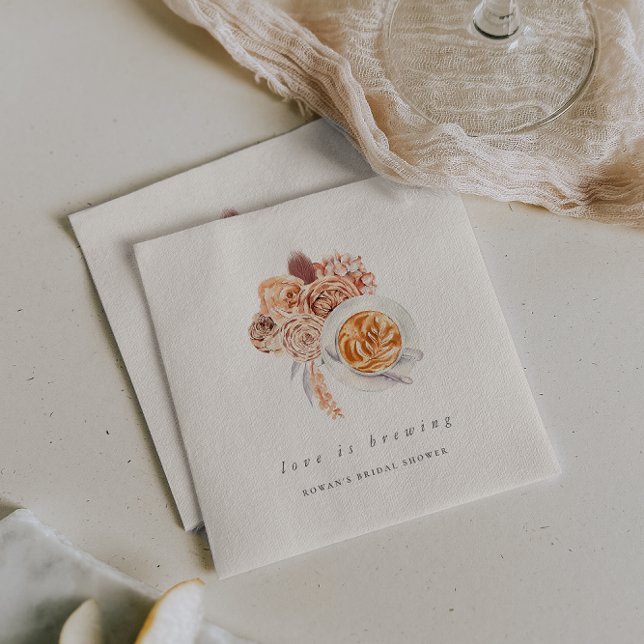 Boho Floral Coffee "Love is Brewing" Bridal Shower Napkins (Creator Uploaded)