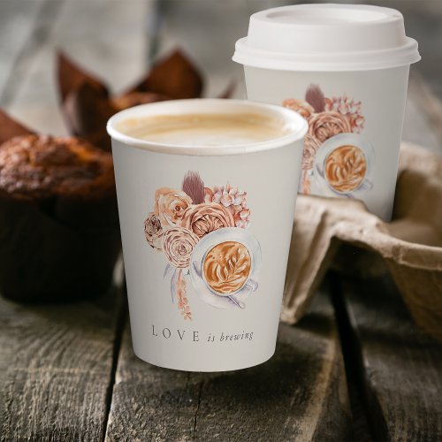 Boho Floral Coffee Love is Brewing Bridal Shower Paper Cups